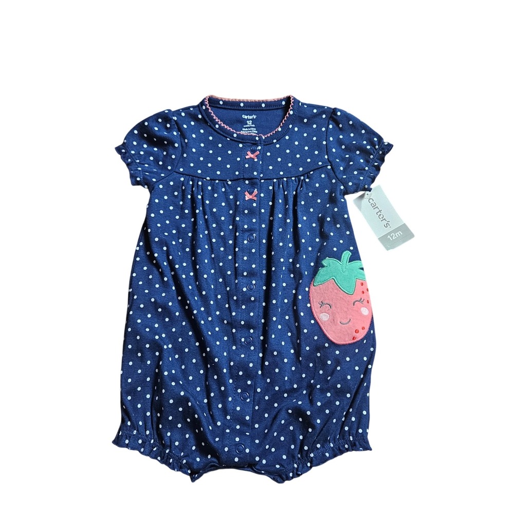 Carter's Baby Girl Polka Dot Strawberry Patch Bubble Romper 12 Mos Cottage NWT